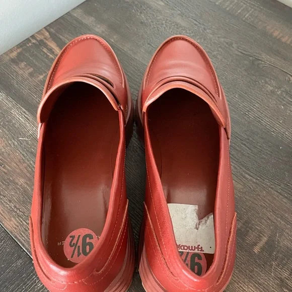 Marc Fisher 9.5 Latika lug sole penny loafer chunky platform burnt red/orange - Picture 12 of 16